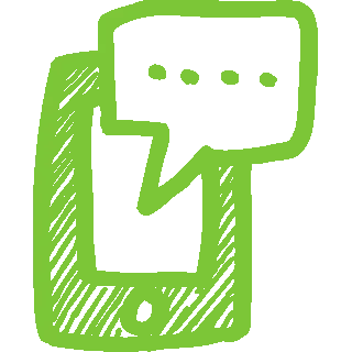 Smartphone con nuvoletta di colore verde disegnati a mano