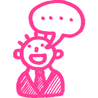 Omino che comunica di colore magenta disegnato a mano